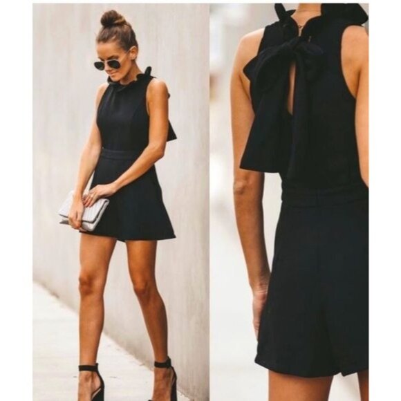 Do + Be Romper Shorts Tie Bow Back Black Size S Small Ruffle Neck - Picture 7 of 7